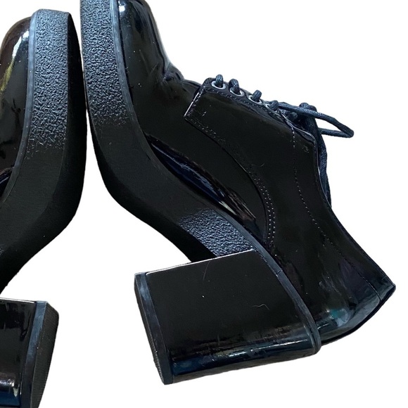 Topshop Chunky Black Patent Leather Heels platform lace up shoes Retro - Picture 5 of 5